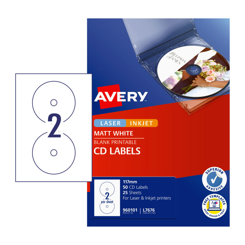 AVERY LIP Label CD/DVD L7676 Bx50 V177-D-AV960101