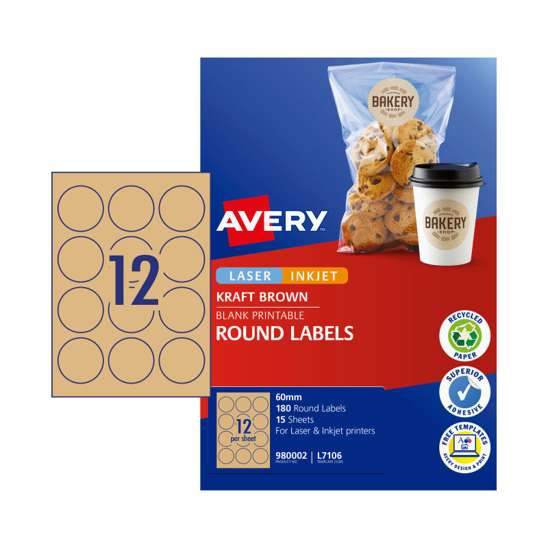 AVERY Label Rd Brn 60mm 12Up Pack of 15 V177-D-AV980002