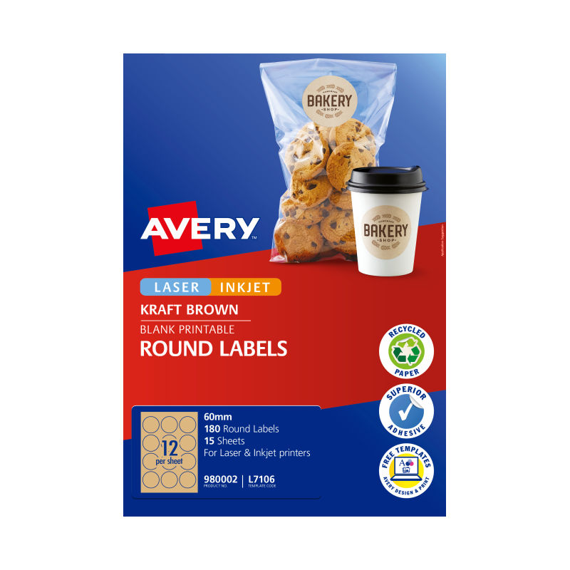 AVERY Label Rd Brn 60mm 12Up Pack of 15 V177-D-AV980002