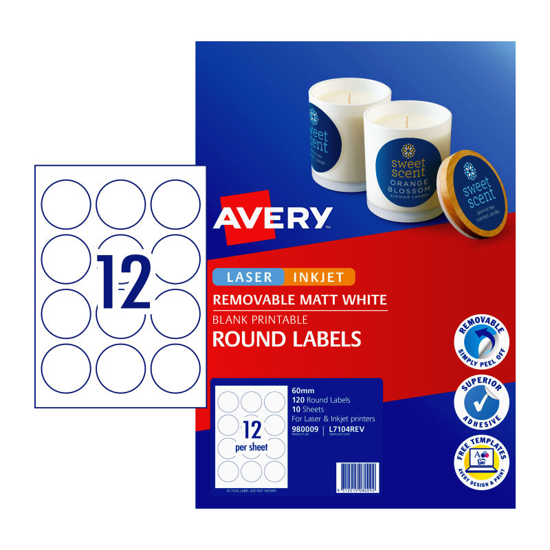AVERY Label Rd L7104 60mm 12Up Pack of 10 V177-D-AV980009
