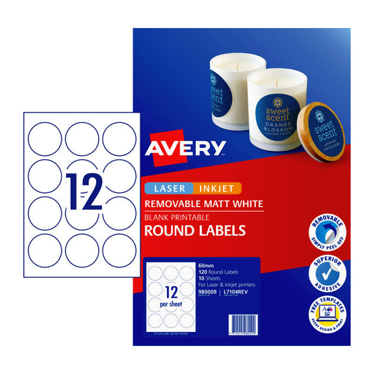 AVERY Label Rd L7104 60mm 12Up Pack of 10 V177-D-AV980009
