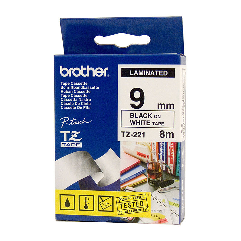 BROTHER TZe221 Labelling Tape 9mm Black on White TZE Tape V177-D-BTZ221