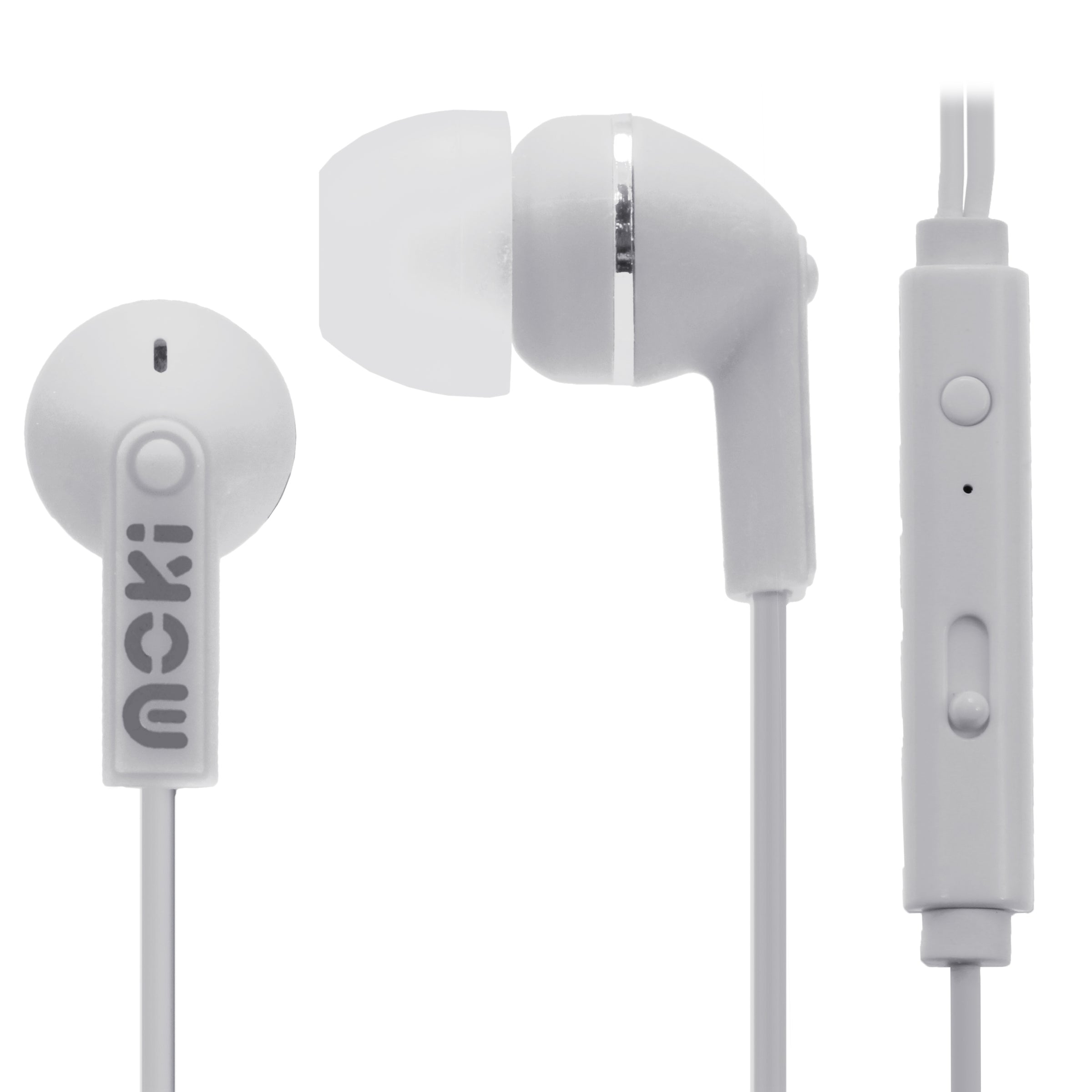 Moki Noise Isolation Earbuds with microphone & control - WHITE V177-HCBMW