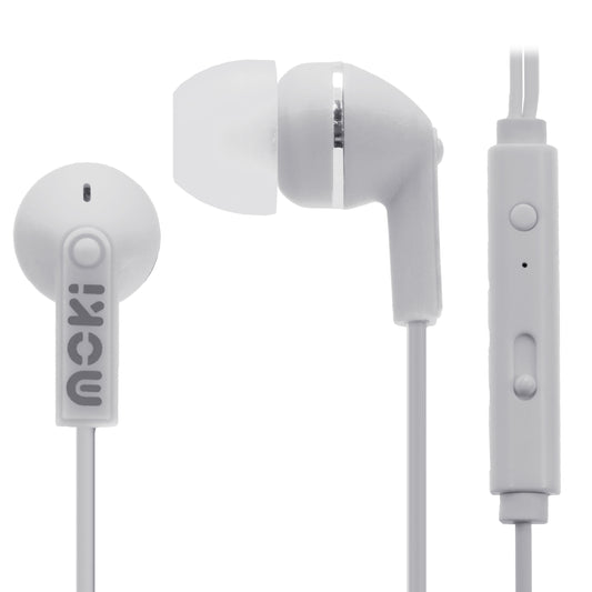 Moki Noise Isolation Earbuds with microphone & control - WHITE V177-HCBMW
