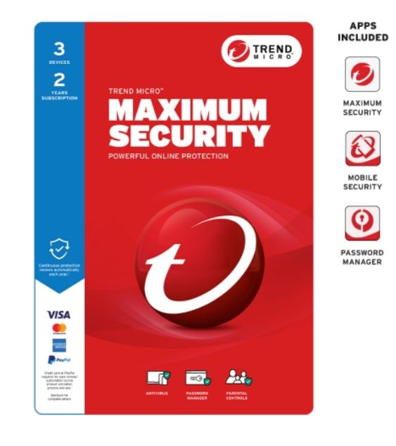 TREND MICRO Micro Maximum Security (3 Device) 2Yr Retail Mini Box Auto Renew V177-L-STRENDMAXSECRET3-2Y