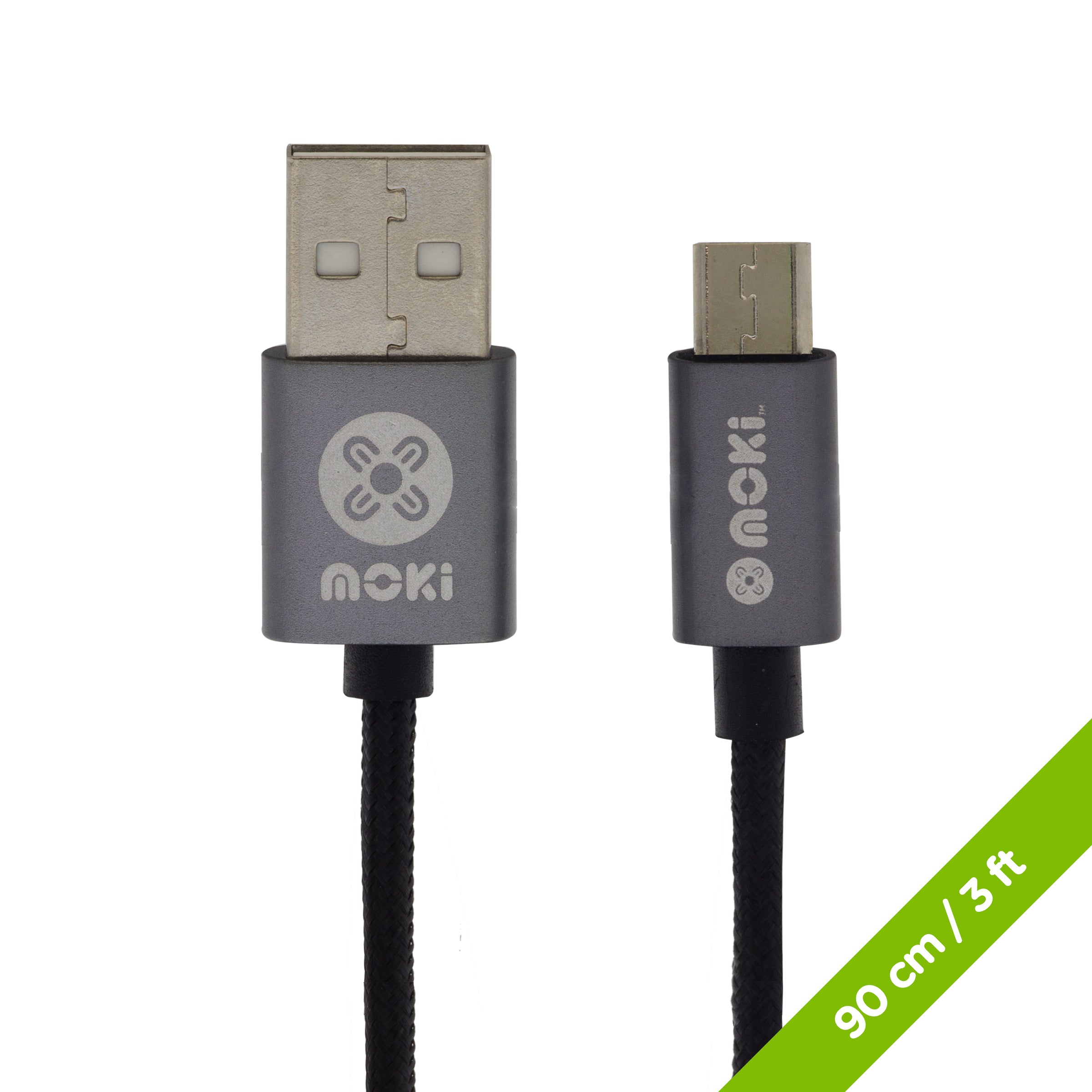 MOKI Micro-USB SynCharge Cable 90cm/3ft Black Cable/Gun Metal Housing V177-MSTMCAB