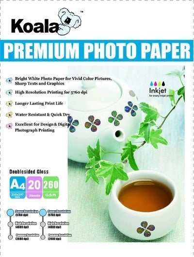 260gsm A4 Double Sided High Gloss Photo Paper 20 Sheets V177-P-260A4DSHGPP