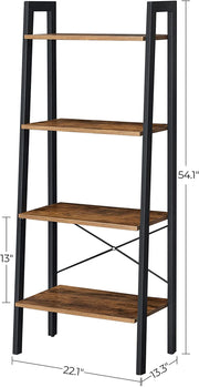 Rustic brown and black steel Metal Frame 4 Tier bookshelf V178-11055