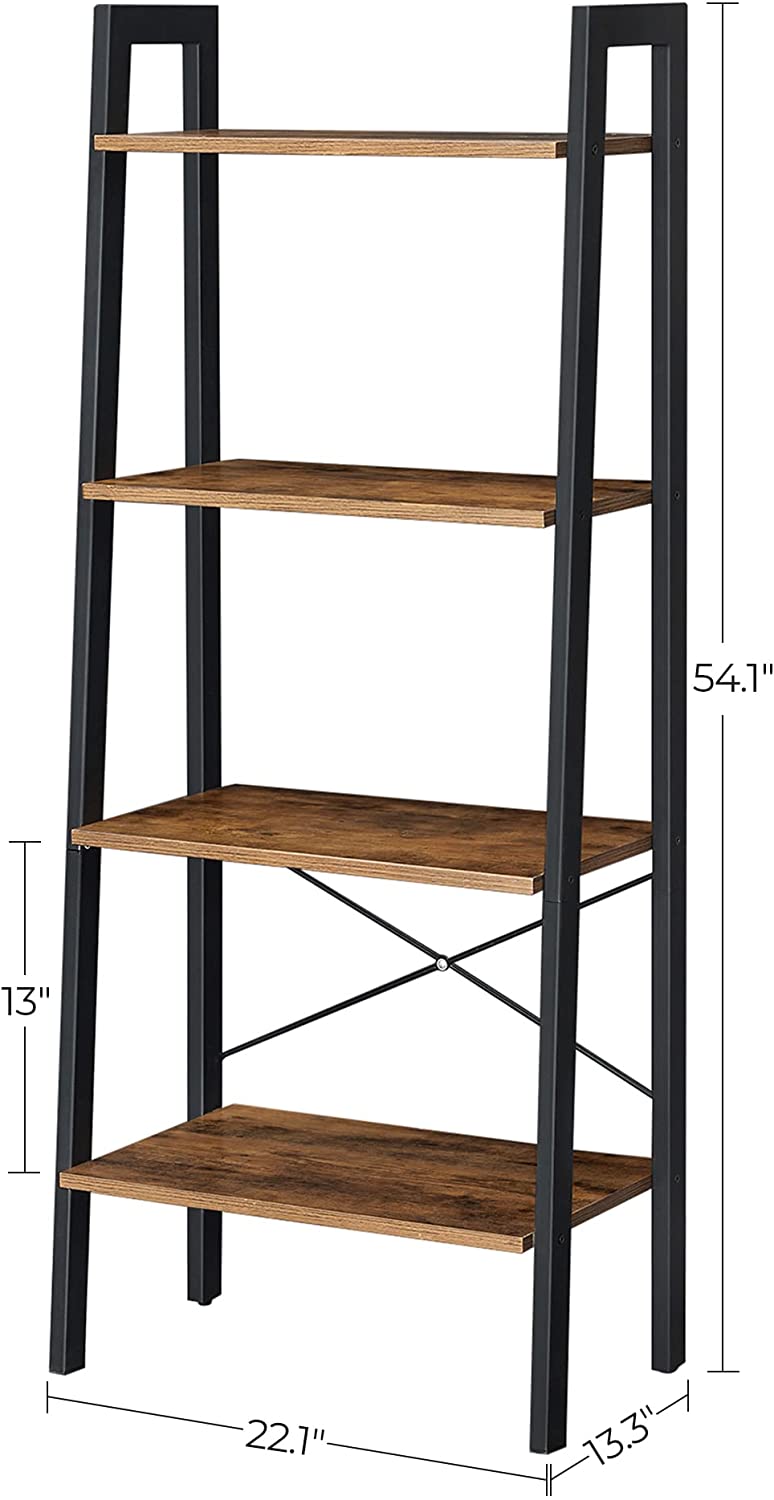Rustic brown and black steel Metal Frame 4 Tier bookshelf V178-11055