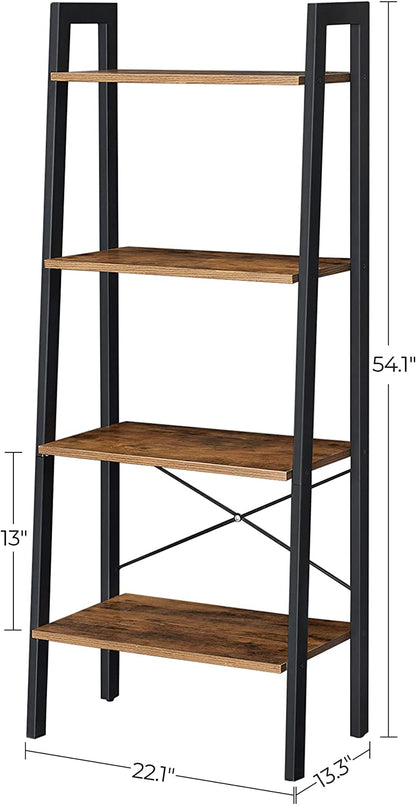 Rustic brown and black steel Metal Frame 4 Tier bookshelf V178-11055