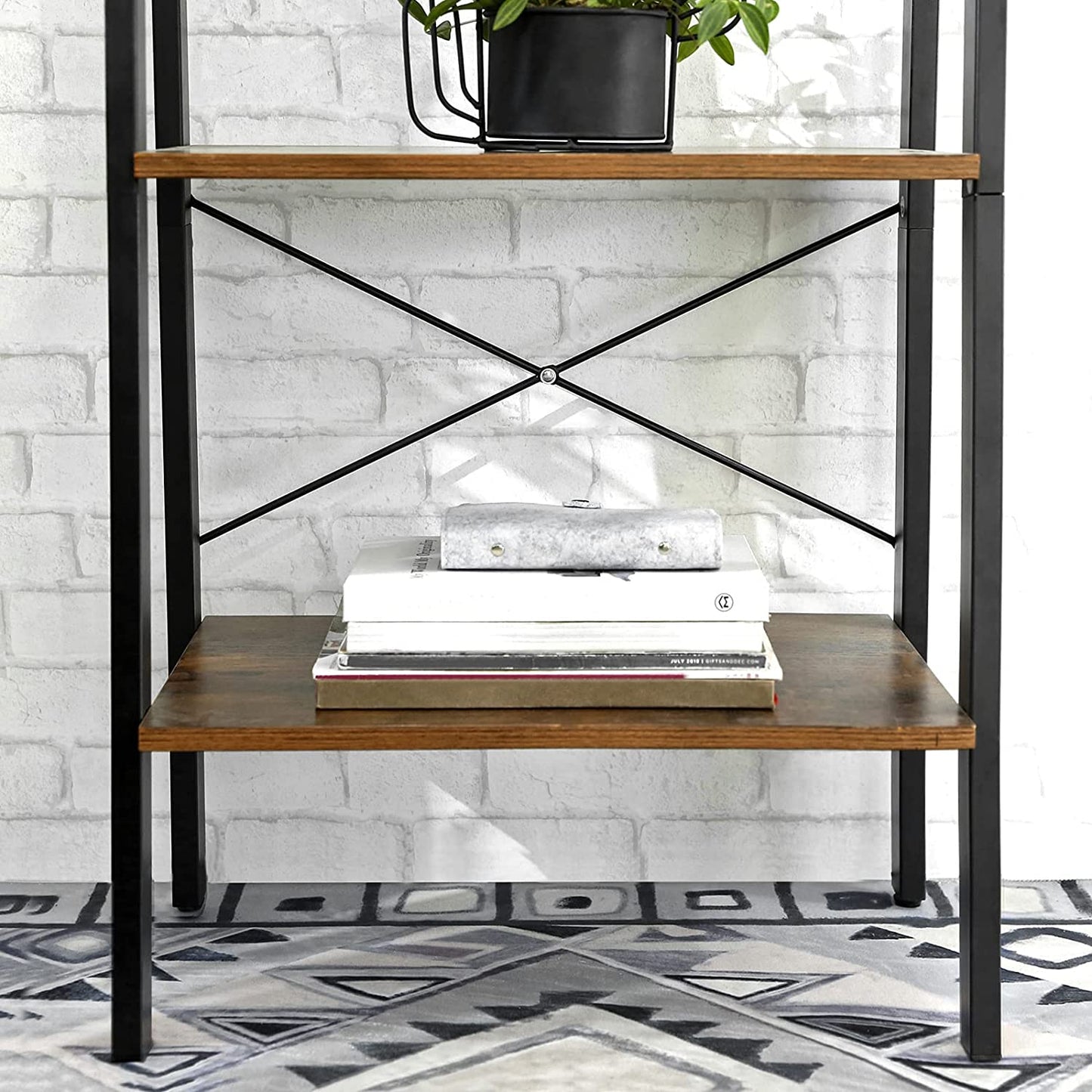 Rustic brown and black steel Metal Frame 4 Tier bookshelf V178-11055