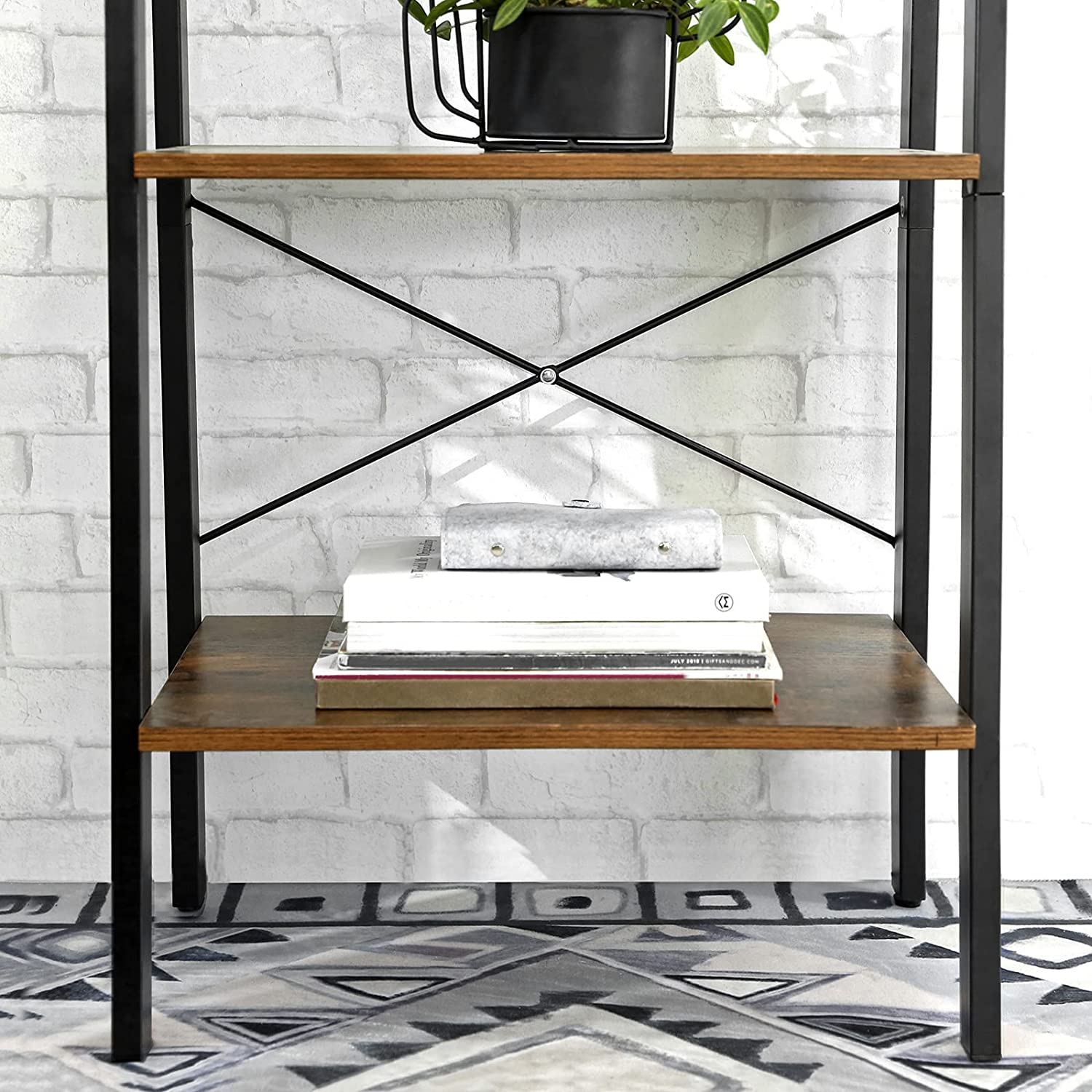 Rustic brown and black steel Metal Frame 4 Tier bookshelf V178-11055