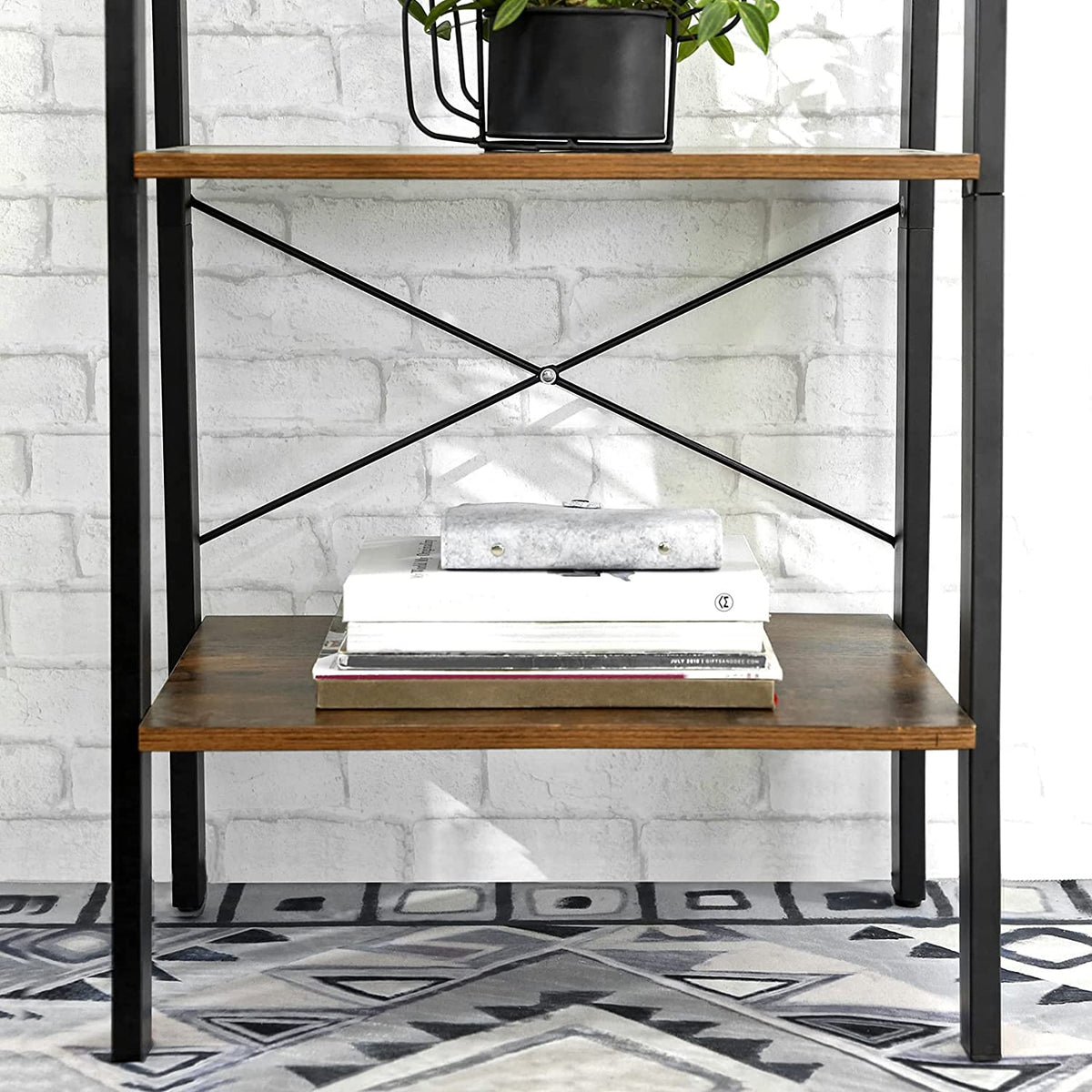 Rustic brown and black steel Metal Frame 4 Tier bookshelf V178-11055