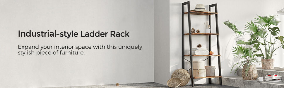 Rustic brown and black steel Metal Frame 4 Tier bookshelf V178-11055