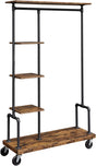 Clothing Garment Rack on Wheels with 5-Tier, Industrial Pipe Style, Rustic Brown V178-11284