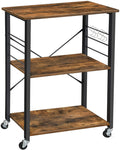 Kitchen Baker's Rack, 3-Tier Serving Cart with Metal Frame and 6 Hooks, Rustic Brown V178-11338