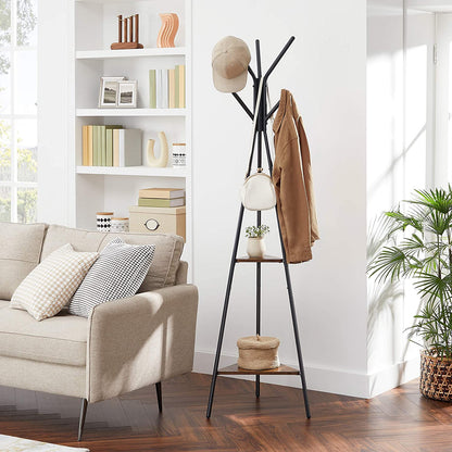 Black Coat Rack Stand Industrial Style 2 Shelves Clothes V178-11703