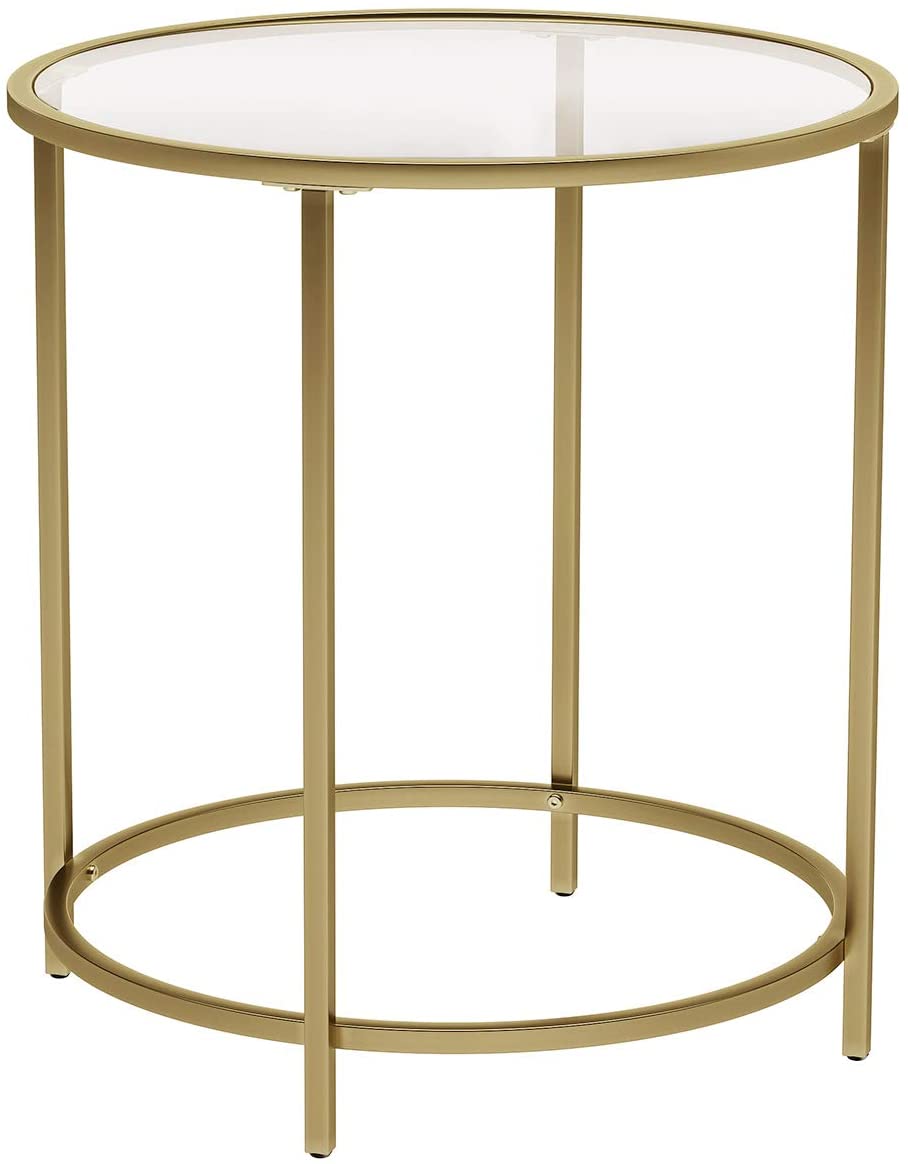 Gold Round Side Table with Golden Metal Frame Robust and Stable V178-11710