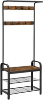 Vintage Coat Rack Shoe Bench, Wood Look Accent Furniture and Metal Frame V178-11918