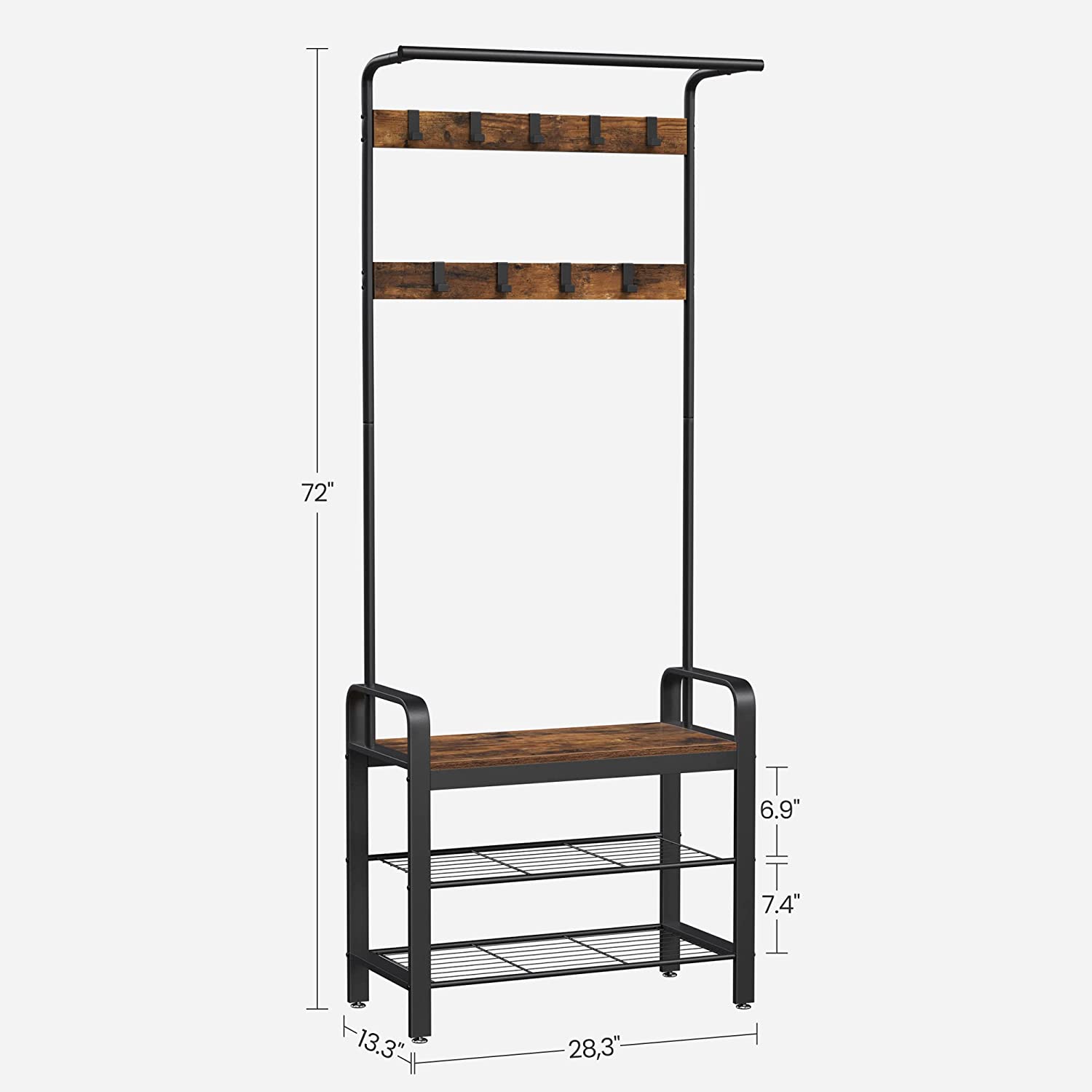 Vintage Coat Rack Shoe Bench, Wood Look Accent Furniture and Metal Frame V178-11918