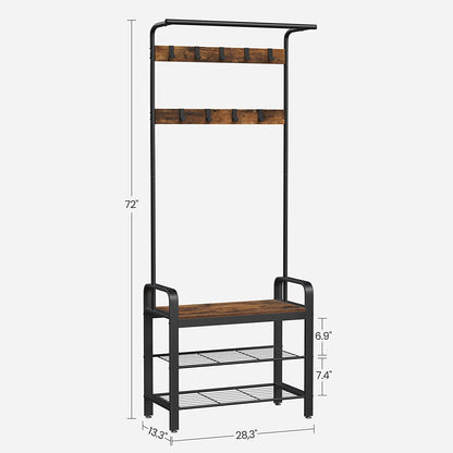 Vintage Coat Rack Shoe Bench, Wood Look Accent Furniture and Metal Frame V178-11918