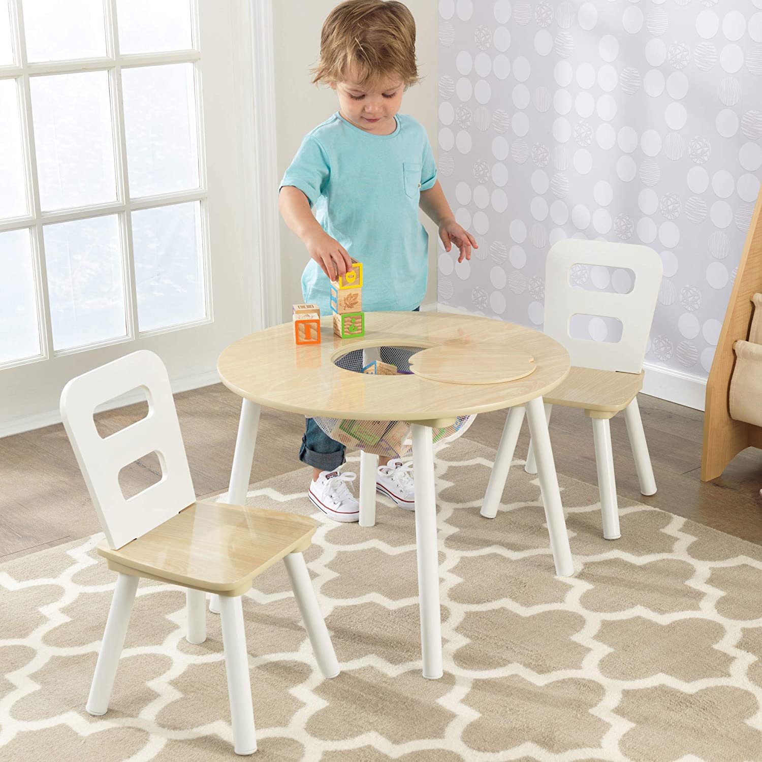 Round Table and 2 Chair Set for children (White Natural) V178-12366