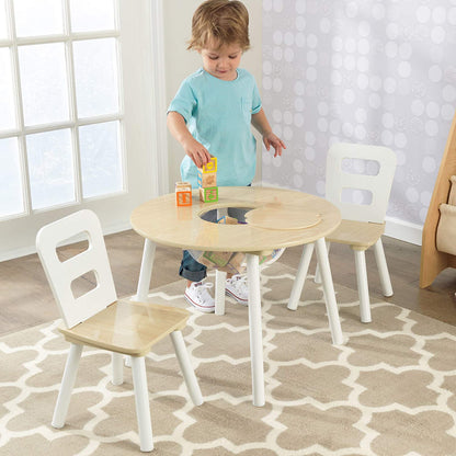 Round Table and 2 Chair Set for children (White Natural) V178-12366