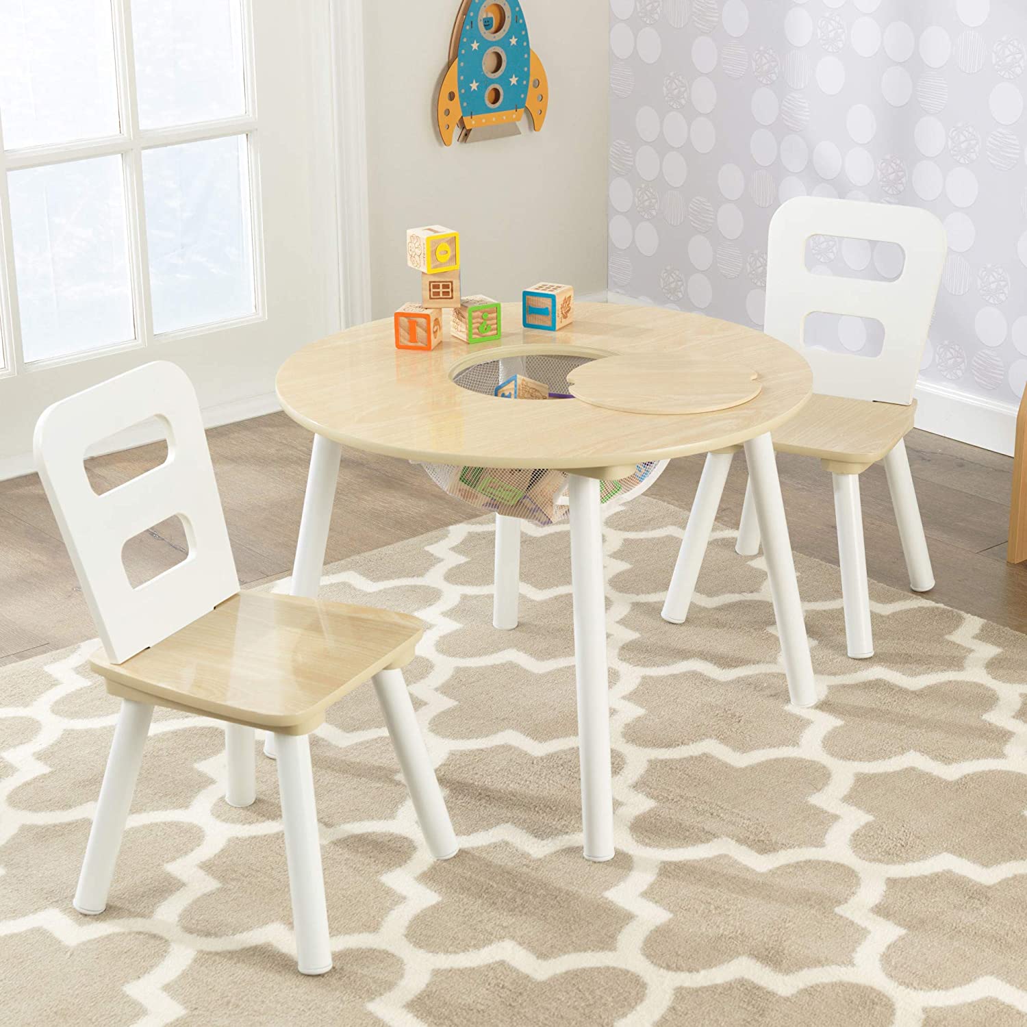 Round Table and 2 Chair Set for children (White Natural) V178-12366