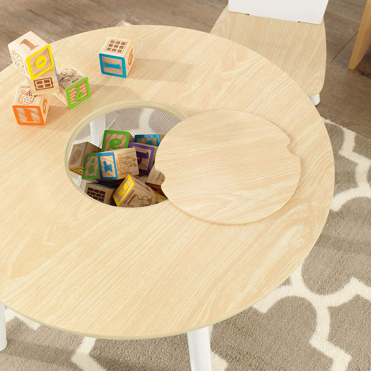 Round Table and 2 Chair Set for children (White Natural) V178-12366