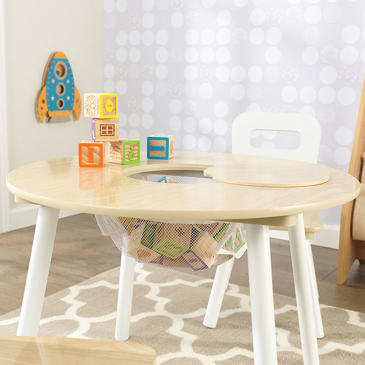 Round Table and 2 Chair Set for children (White Natural) V178-12366