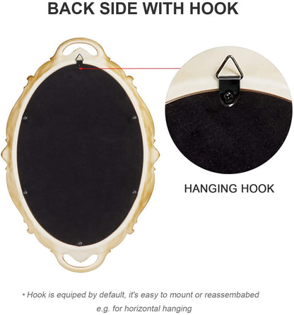 Oval Antique Gold 25 x 38 cm Vintage Carved Hanging Wall Mirror for Bedroom and Living-Room V178-12658