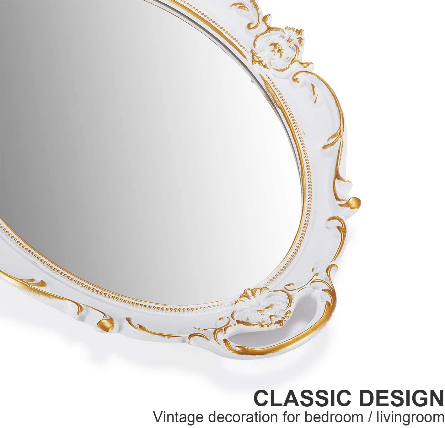 Oval Antique White 25 x 38 cm Vintage Carved Hanging Wall Mirror for Bedroom and Living-Room V178-12672