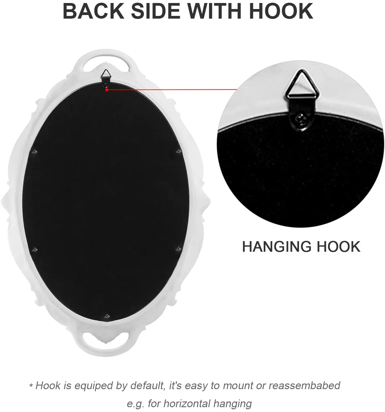 Oval Antique White 25 x 38 cm Vintage Carved Hanging Wall Mirror for Bedroom and Living-Room V178-12672