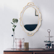 Oval Antique White 25 x 38 cm Vintage Carved Hanging Wall Mirror for Bedroom and Living-Room V178-12672