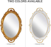 Oval Antique White 25 x 38 cm Vintage Carved Hanging Wall Mirror for Bedroom and Living-Room V178-12672