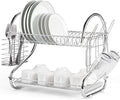 2 Tier Dish Rack with Drain Board for Kitchen Counter and Plated Chrome Dish Dryer Silver 42 x 25,5 x 38 cm V178-12689