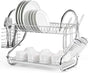 2 Tier Dish Rack with Drain Board for Kitchen Counter and Plated Chrome Dish Dryer Silver 42 x 25,5 x 38 cm V178-12689