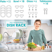 2 Tier Dish Rack with Drain Board for Kitchen Counter and Plated Chrome Dish Dryer Silver 42 x 25,5 x 38 cm V178-12689