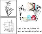 2 Tier Dish Rack with Drain Board for Kitchen Counter and Plated Chrome Dish Dryer Silver 42 x 25,5 x 38 cm V178-12689