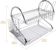 2 Tier Dish Rack with Drain Board for Kitchen Counter and Plated Chrome Dish Dryer Silver 42 x 25,5 x 38 cm V178-12689
