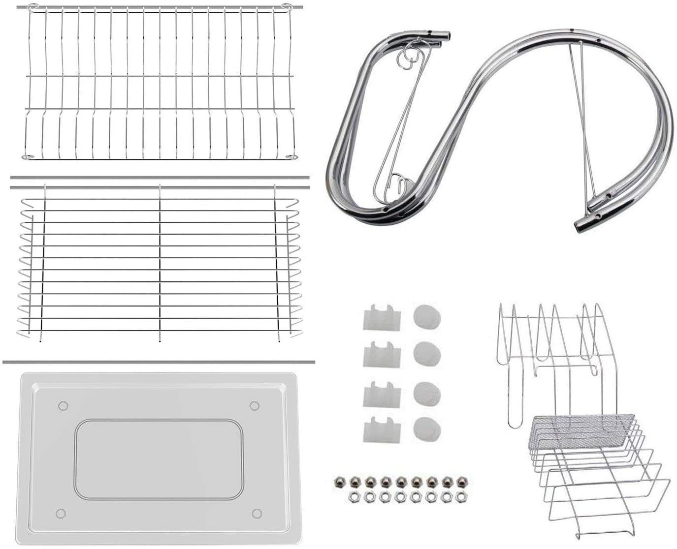 2 Tier Dish Rack with Drain Board for Kitchen Counter and Plated Chrome Dish Dryer Silver 42 x 25,5 x 38 cm V178-12689