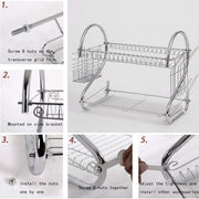 2 Tier Dish Rack with Drain Board for Kitchen Counter and Plated Chrome Dish Dryer Silver 42 x 25,5 x 38 cm V178-12689