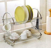 2 Tier Dish Rack with Drain Board for Kitchen Counter and Plated Chrome Dish Dryer Silver 42 x 25,5 x 38 cm V178-12689