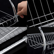 2 Tier Dish Rack with Drain Board for Kitchen Counter and Plated Chrome Dish Dryer Silver 42 x 25,5 x 38 cm V178-12689