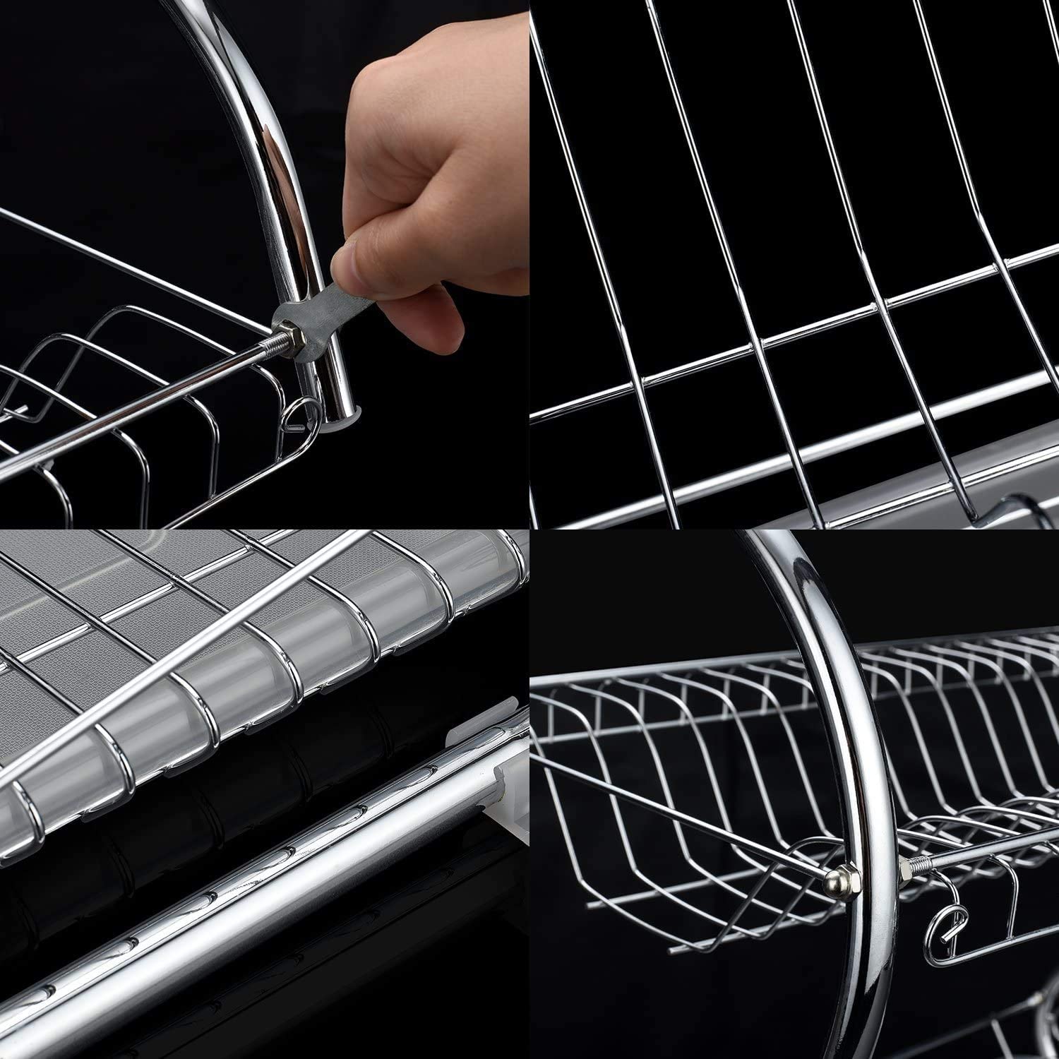 2 Tier Dish Rack with Drain Board for Kitchen Counter and Plated Chrome Dish Dryer Silver 42 x 25,5 x 38 cm V178-12689