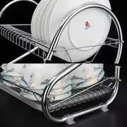 2 Tier Dish Rack with Drain Board for Kitchen Counter and Plated Chrome Dish Dryer Silver 42 x 25,5 x 38 cm V178-12689