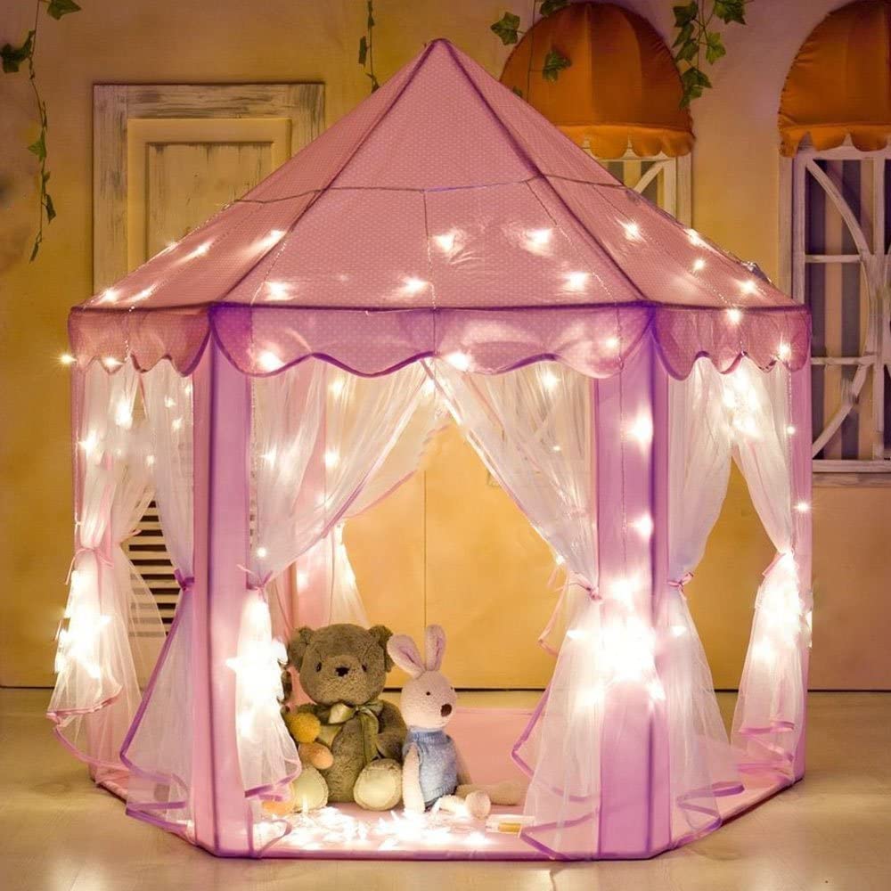 Princess Indoor Playhouse Toy Play Tent for Kids Toddlers with Mat Floor and Carry Bag (Pink) V178-12755