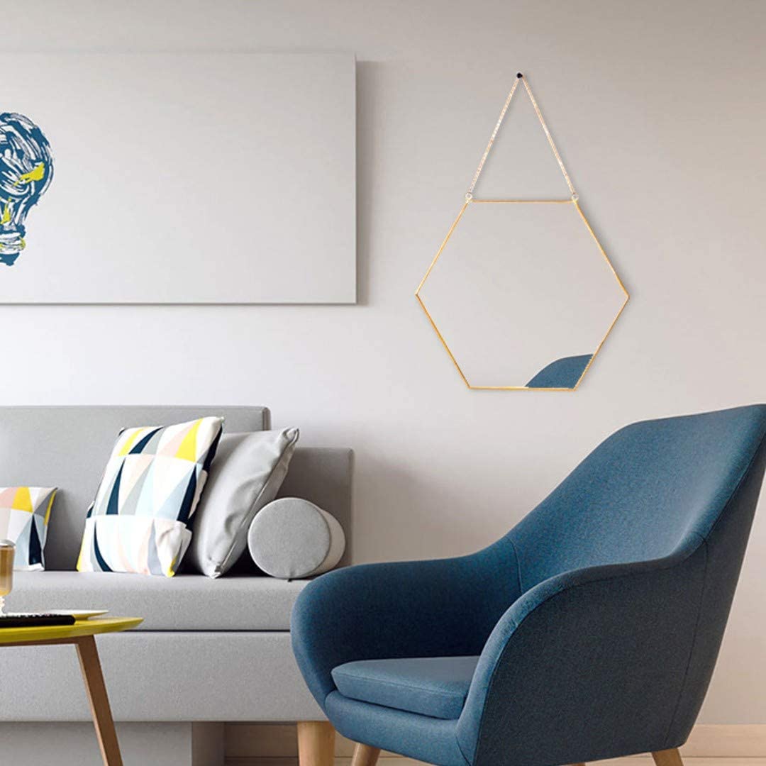 Hexagon Hanging Wall Mirror Decor (Gold Color) V178-12885