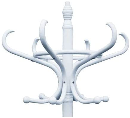 White Coat Rack with Stand Wooden Hat and 12 Hooks Hanger Walnut tree V178-13372