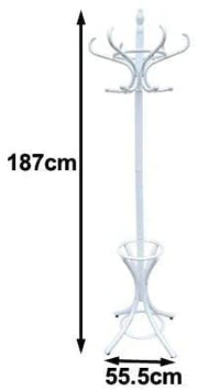 White Coat Rack with Stand Wooden Hat and 12 Hooks Hanger Walnut tree V178-13372